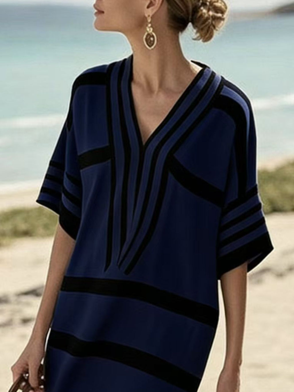 Full Size Striped Half Sleeve Midi Dress Plus Size