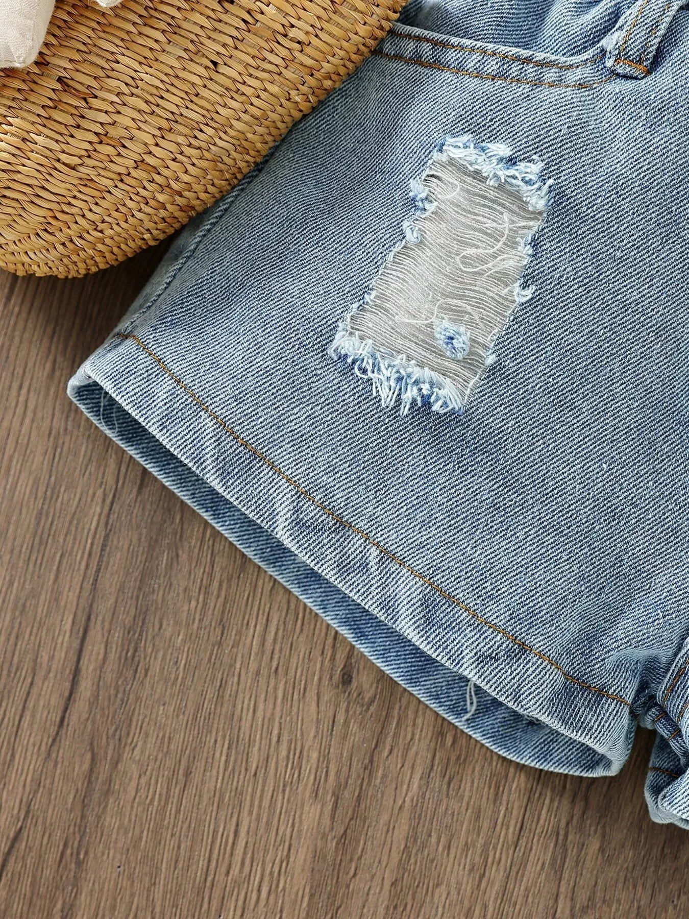 Children's Top & Sunflower Denim Shorts Set