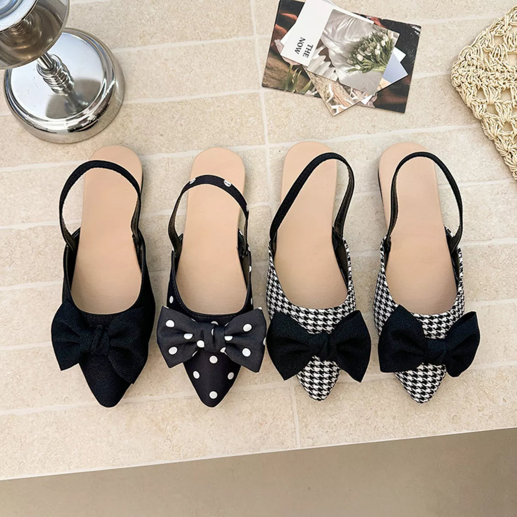Bow-Decorated Pointed-Toe Slingback Sandals