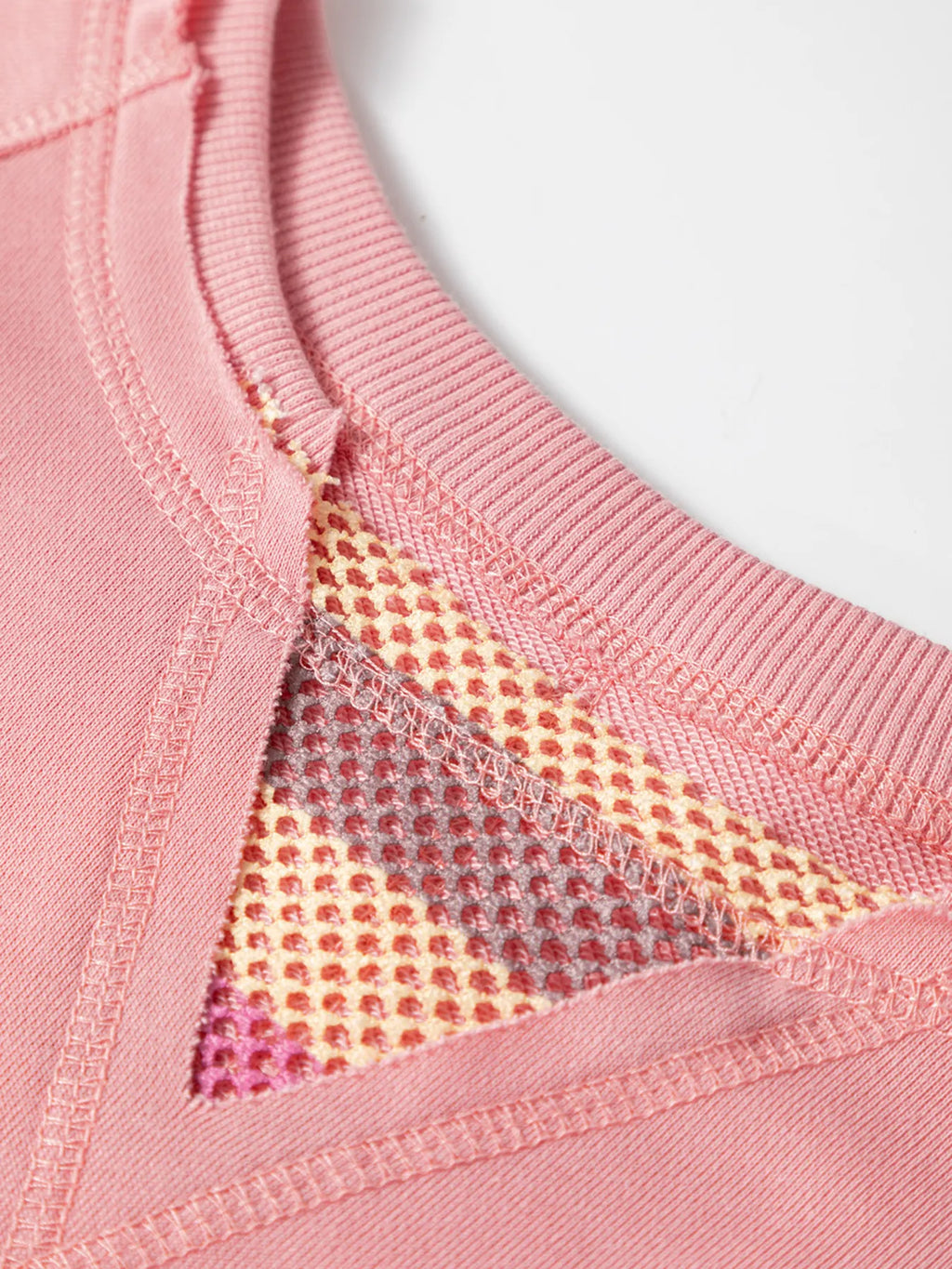 Striped Mesh Sleeve Patchwork Exposed Seam Top