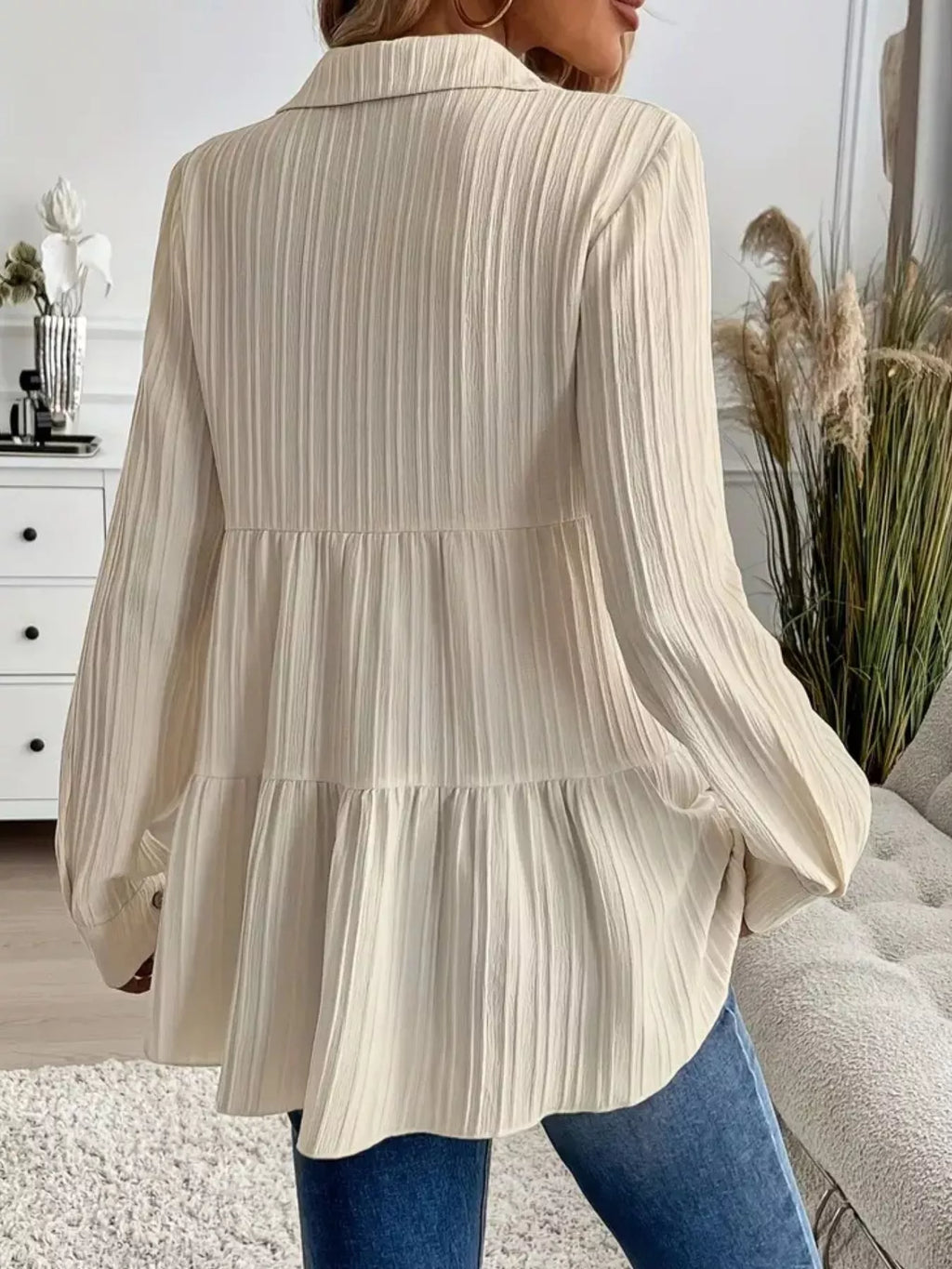 Button-Down Long Sleeve Tiered Shirt