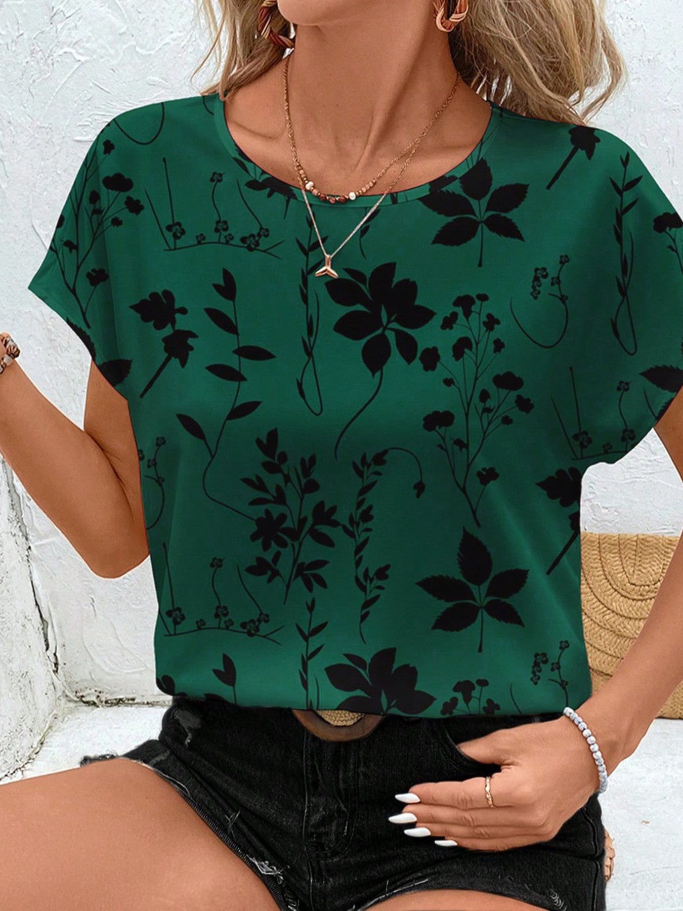 Floral Print Round Neck Blouse
