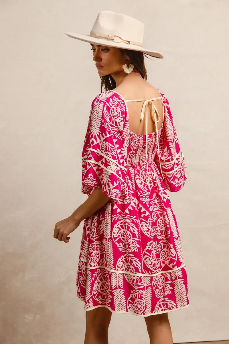 BiBi Aztec Woven Printed Contrast Binding Dress