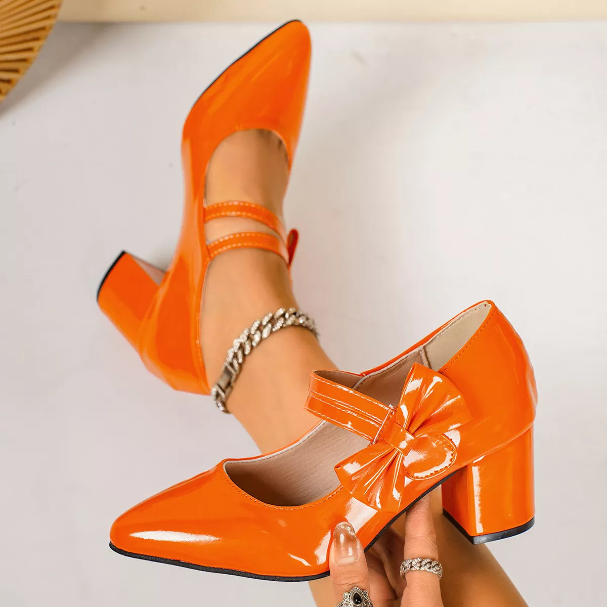 Point Toe Block Heels Pumps