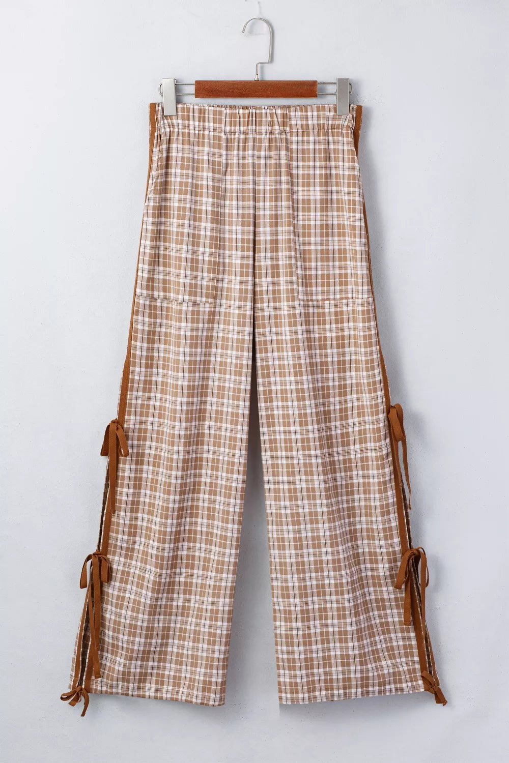 Plaid Print Tie Detail Casual Pants
