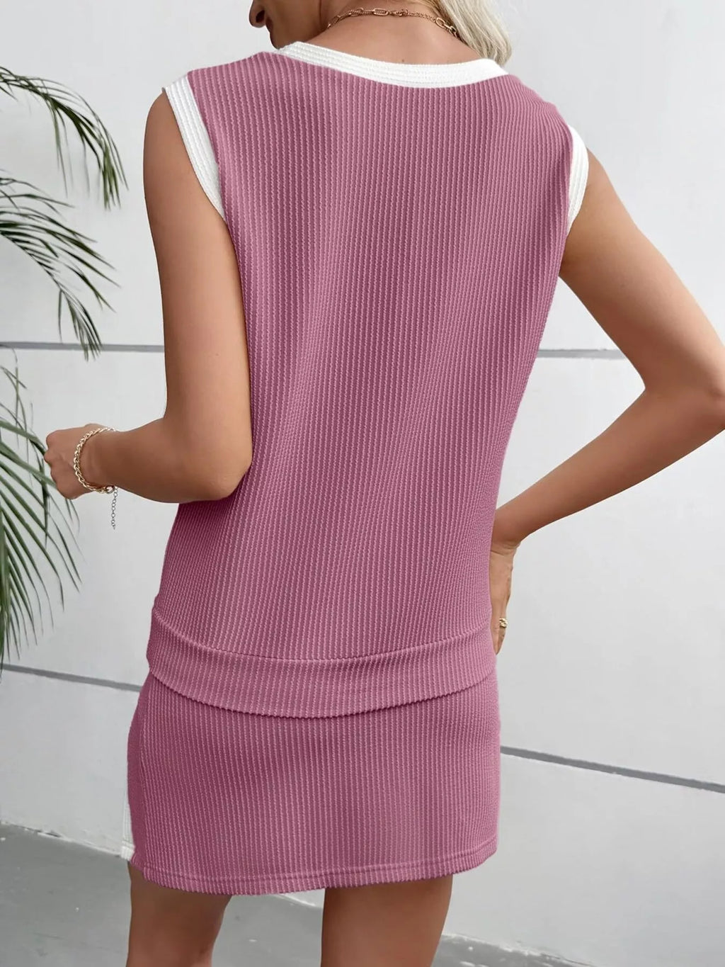 Ribbed Knit Sleeveless Top and Skort Set