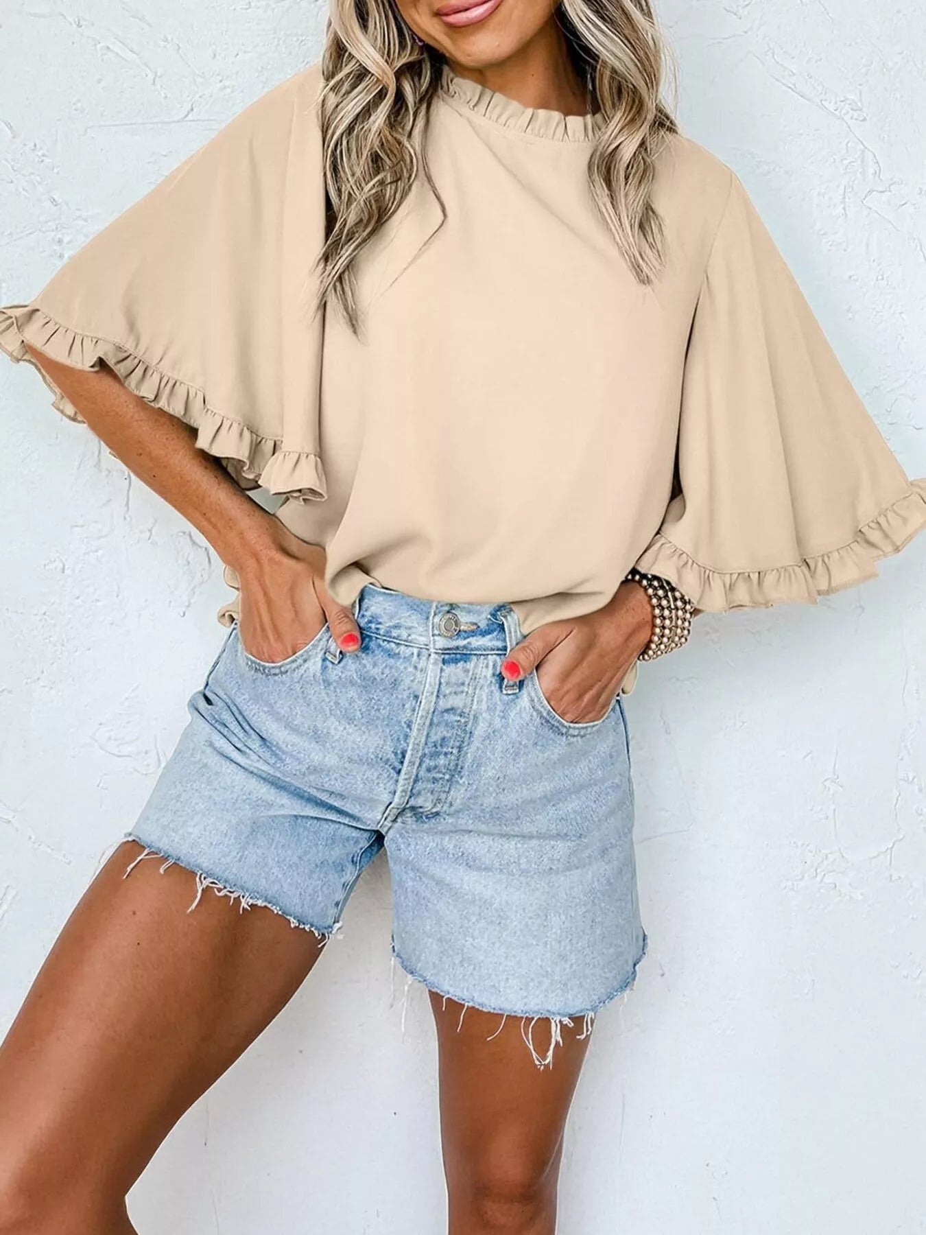 Ruffle Trim Half Sleeve Blouse