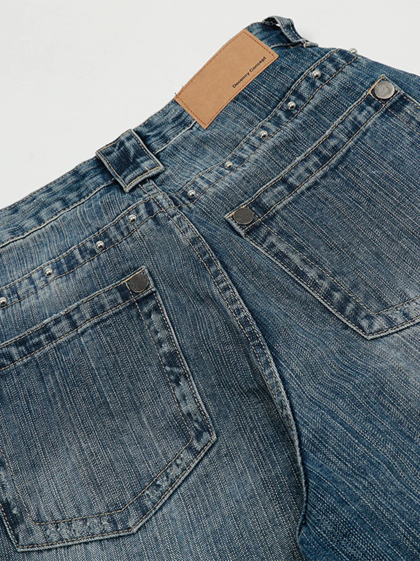 Men's Washed Straight Jeans with Studded Decor