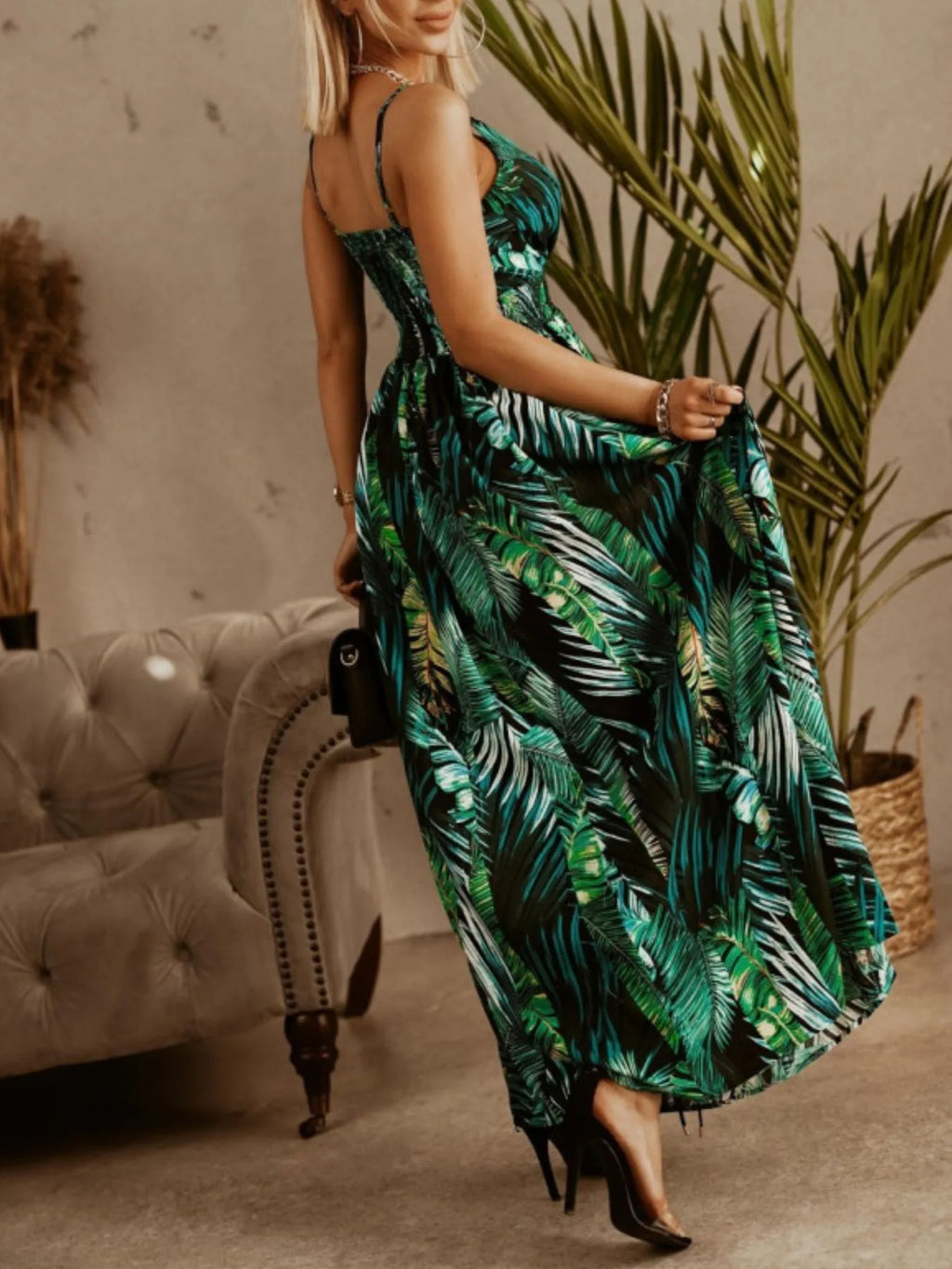 Printed Spaghetti Strap Maxi Dress