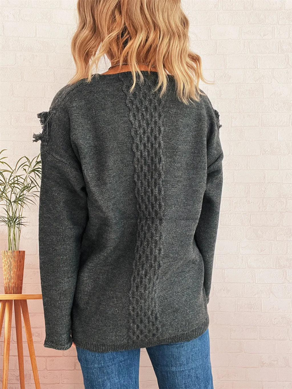 Raw Hem Lace Up Front Sweater