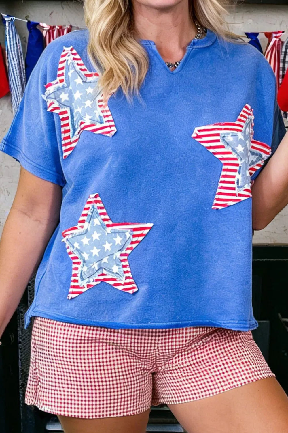 Patriot Star Patched Notched Neck Mineral Washed Tee