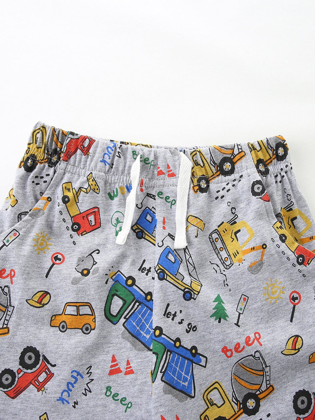 Children's Cartoon Car Print Short Sleeve Tee and Shorts Set