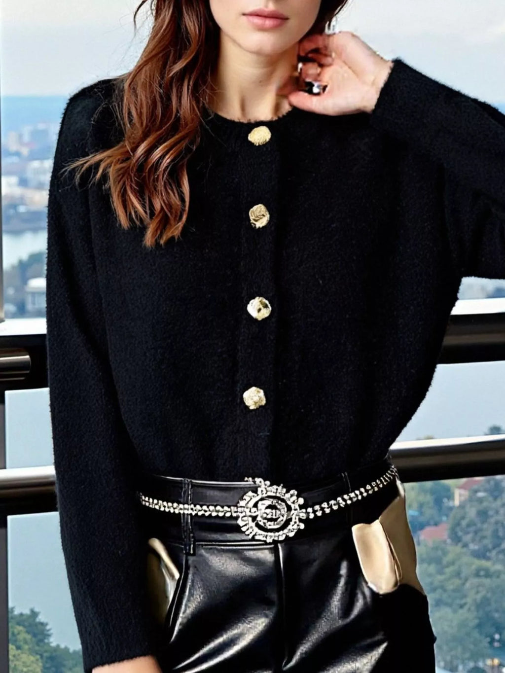 Button-Up Drop Shoulder Cardigan