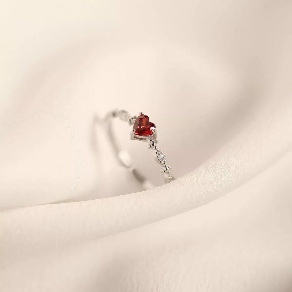 925 Sterling Silver Zircon Heart Open Ring