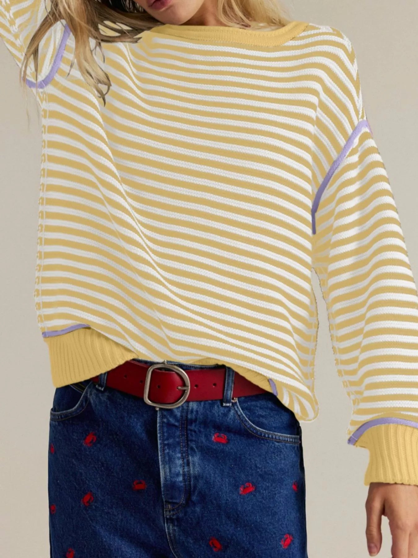 Striped Round Neck Long Sleeve Sweater