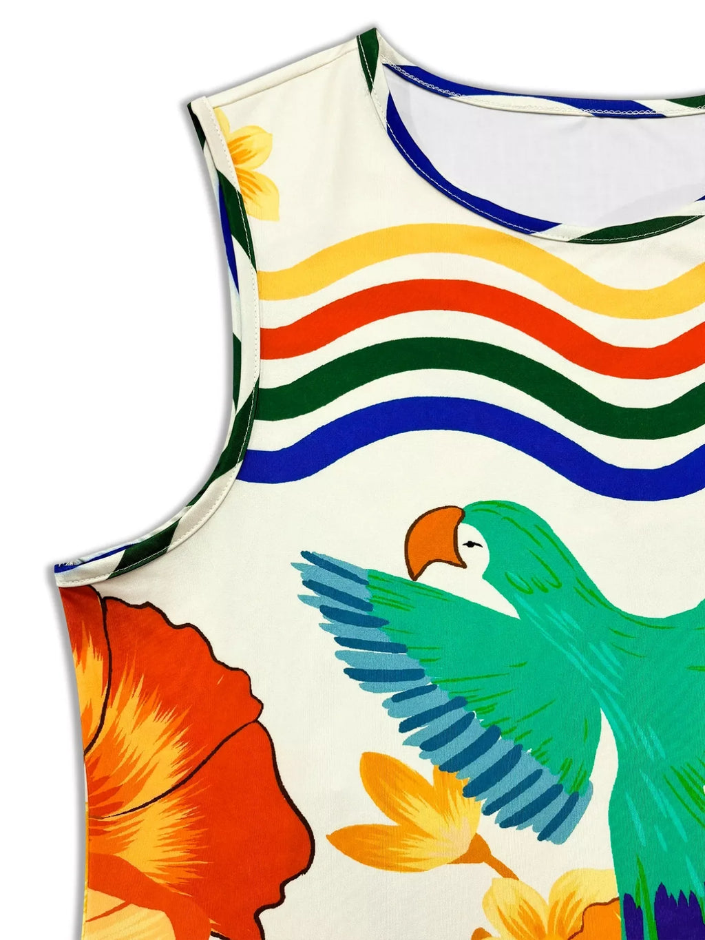 Plus Size Tropical Parrot Print Sleeveless Midi Dress