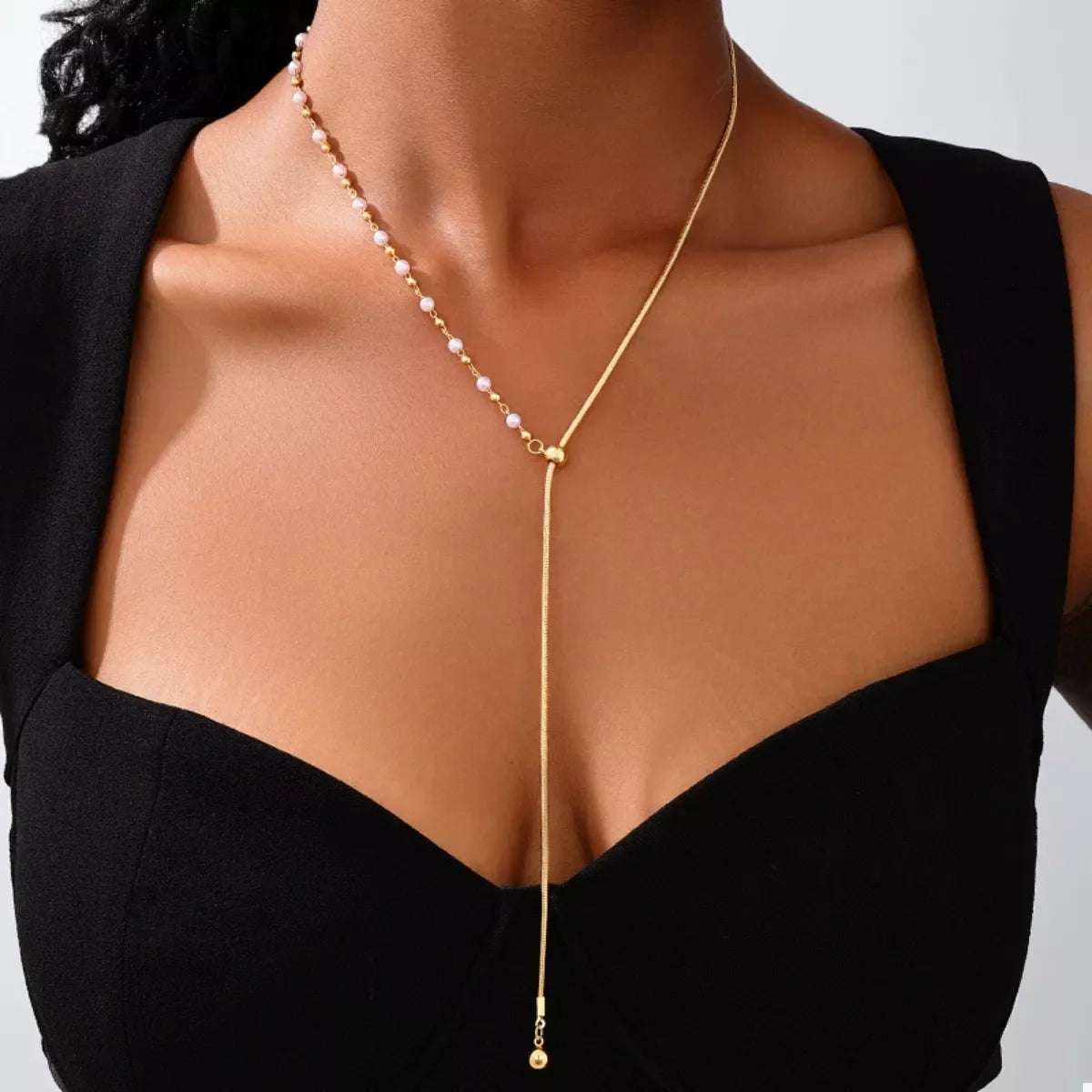 18K Gold-Plated Chain Y-Drop Necklace with Synthetic Pearl Accent