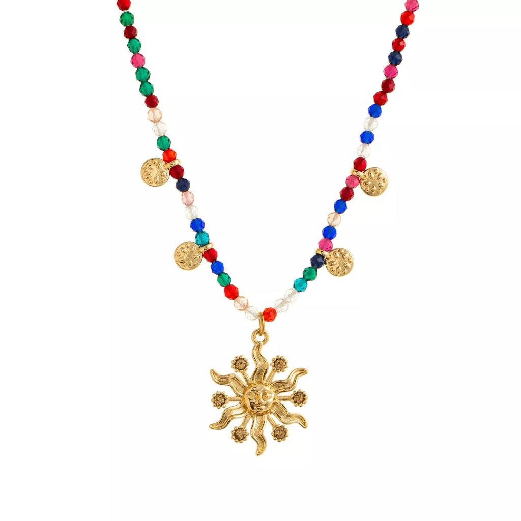 14K Gold-Plated Bead Sun Pendant Necklace