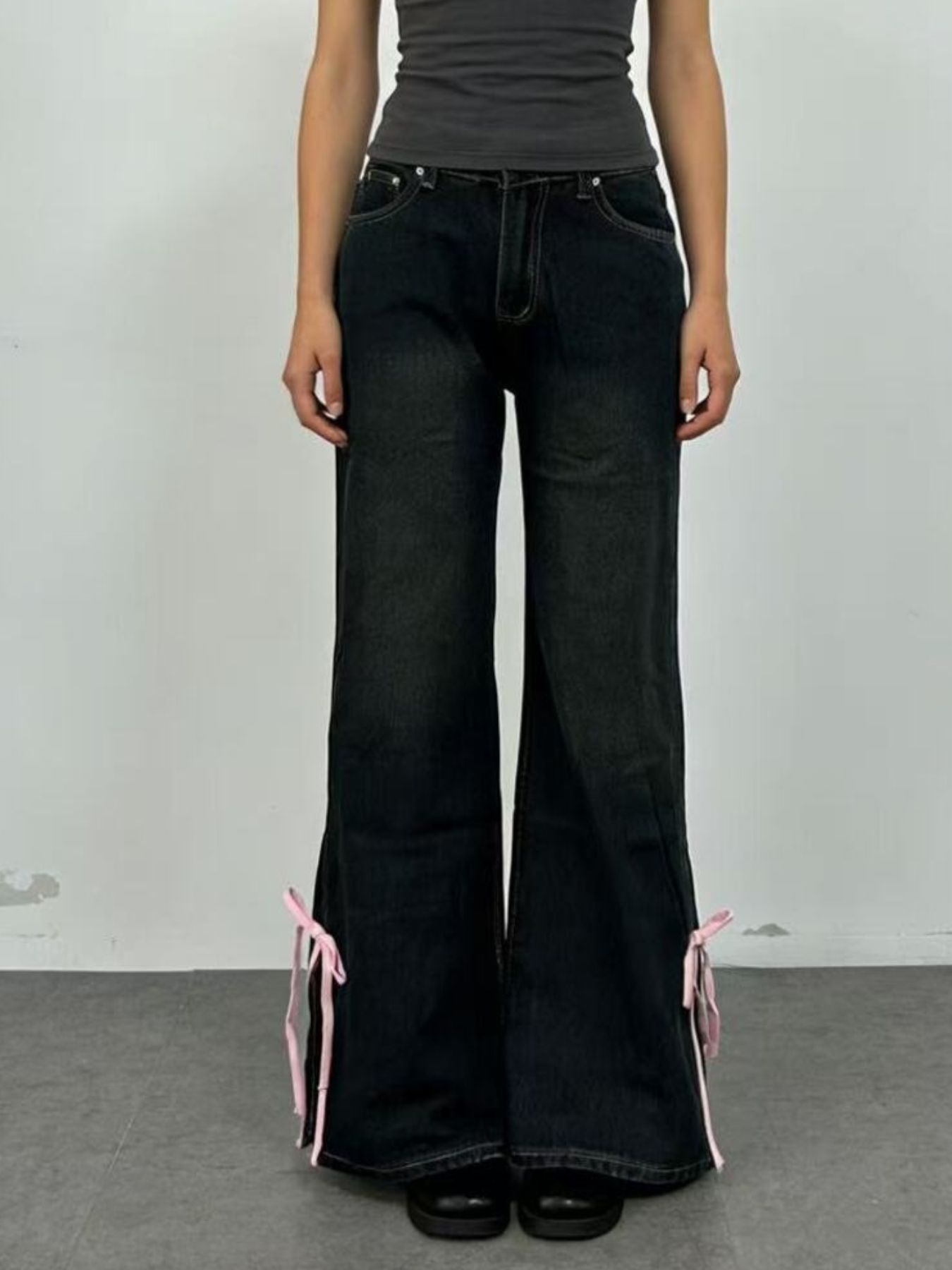 Ribbon Detail Flare Jeans