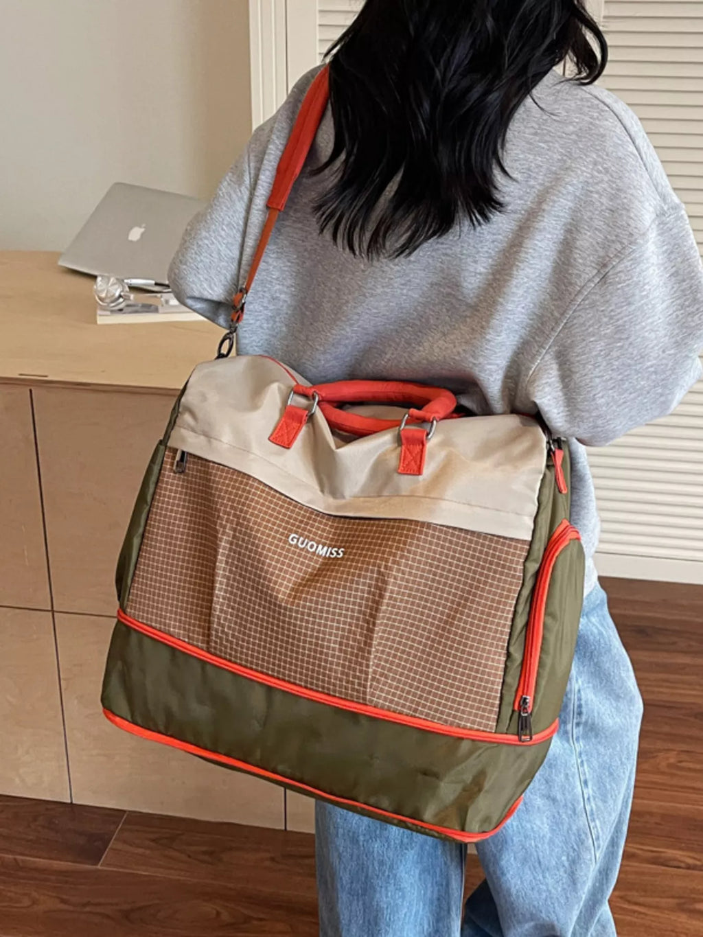 Plaid Travel Bag with Detachable Strap