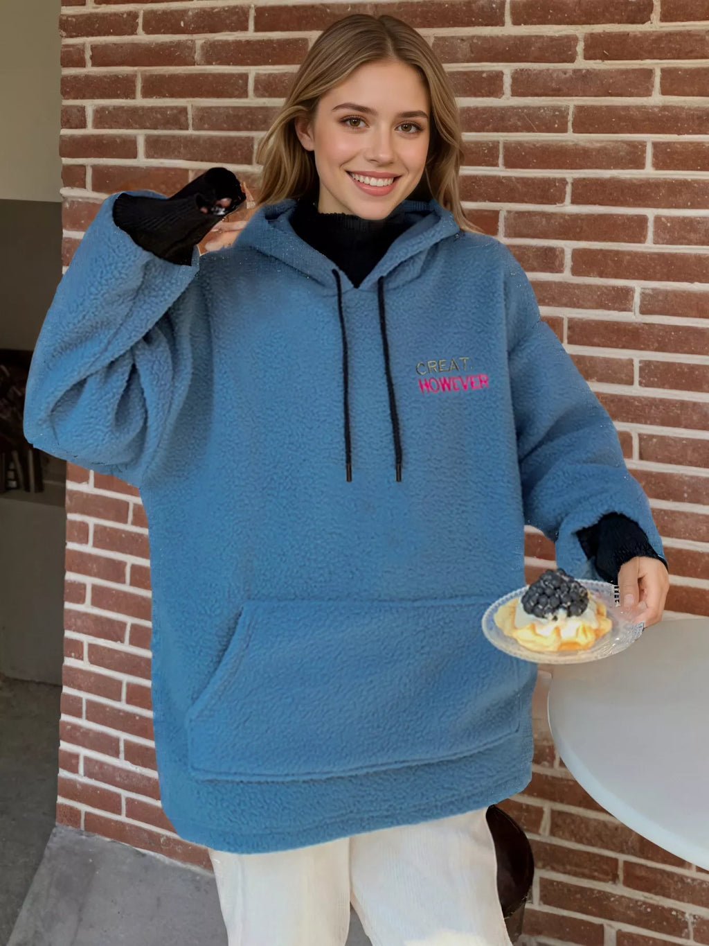 Drawstring Sherpa Kangaroo Pocket Hoodie