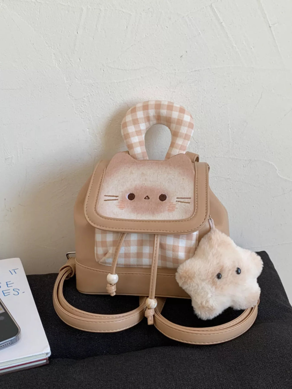 Cat Plaid Backpack Bag