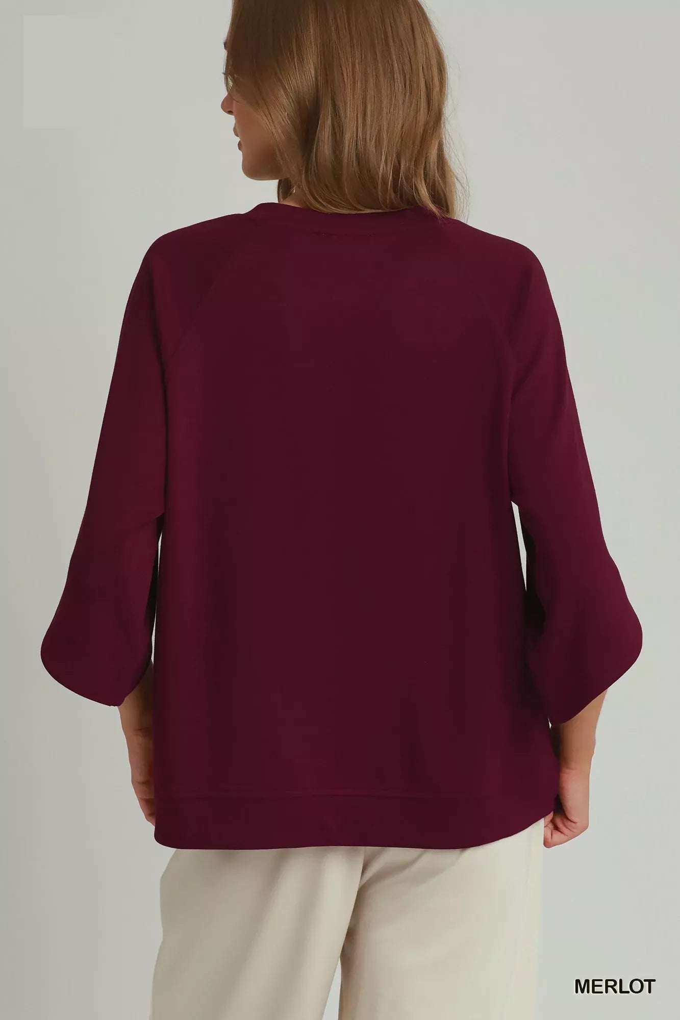 Umgee Round Hem Raglan Sleeve Top