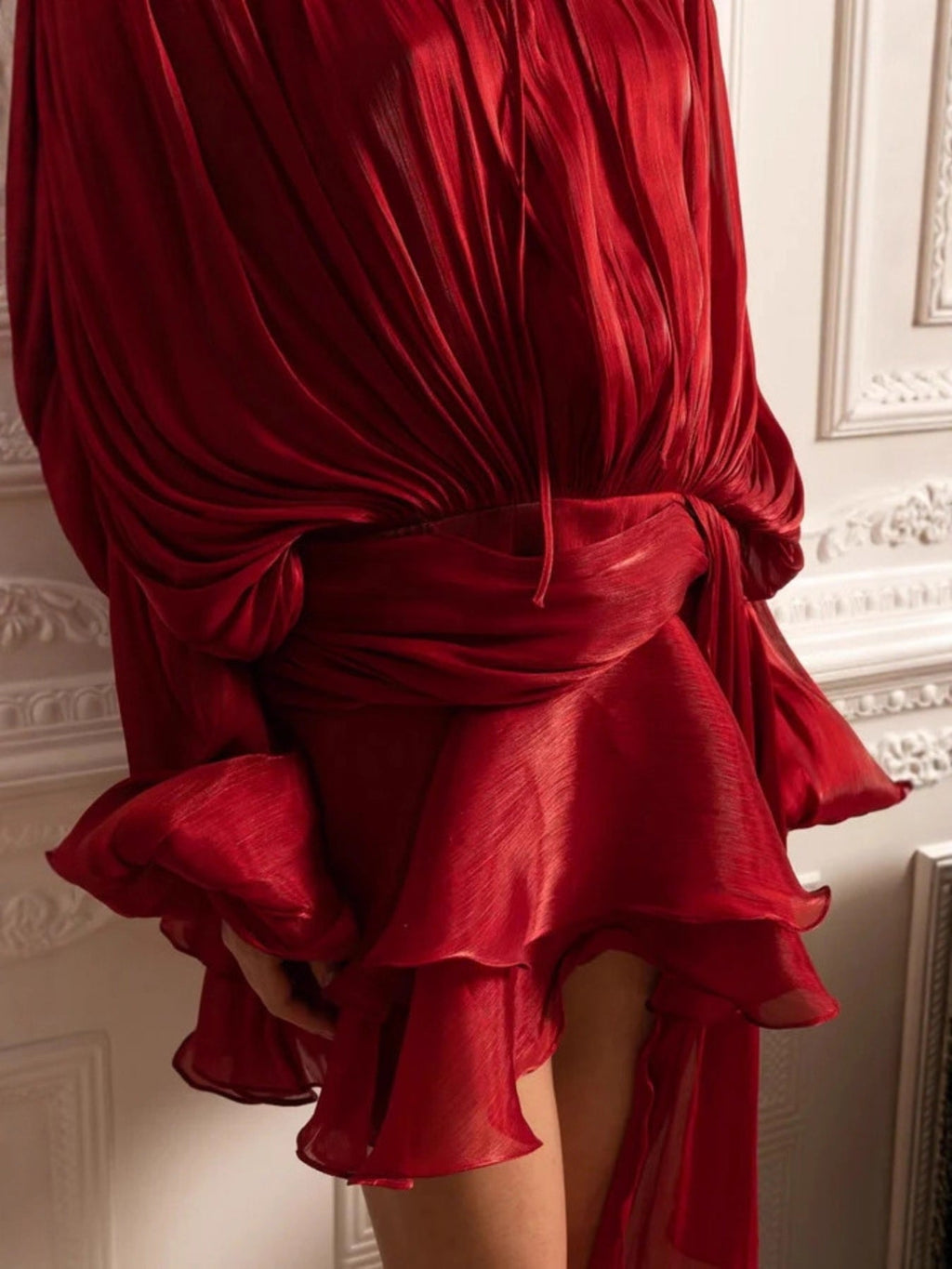 Tie Front Balloon Sleeve Top and Skirt Set