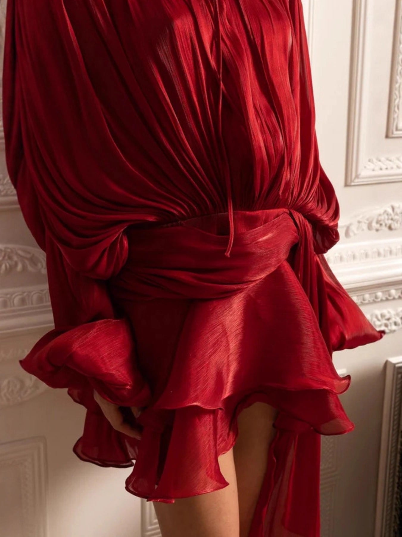 Tie Front Balloon Sleeve Top and Skirt Set