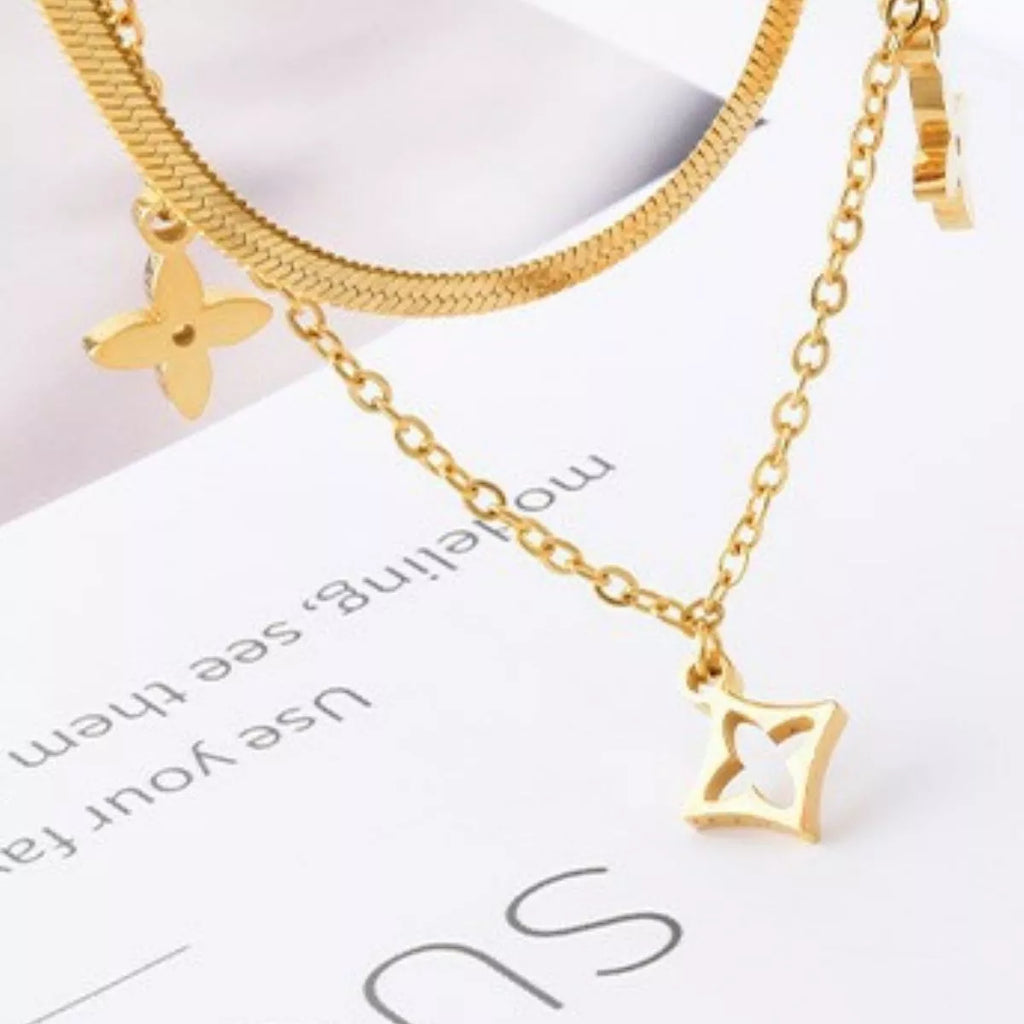 18K Gold-Plated Double Layered Charm Necklace