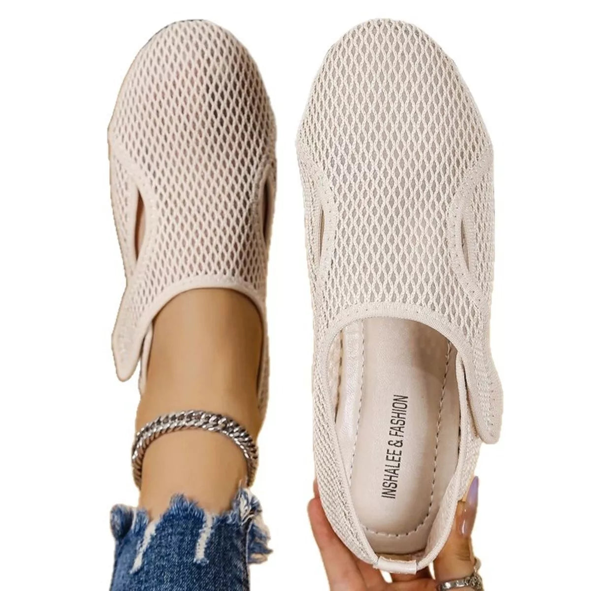 Mesh Round Toe Slip-Ons