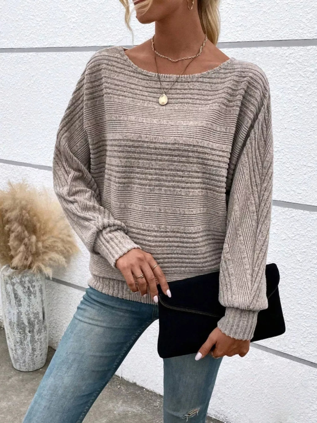 Relaxed Fit Ribbed Knit T-Shirt