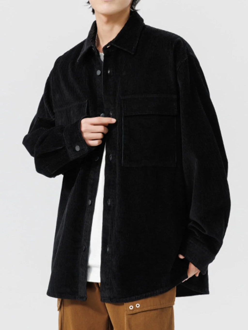 Men's Plus Size Oversized Button Up Corduroy Shirt