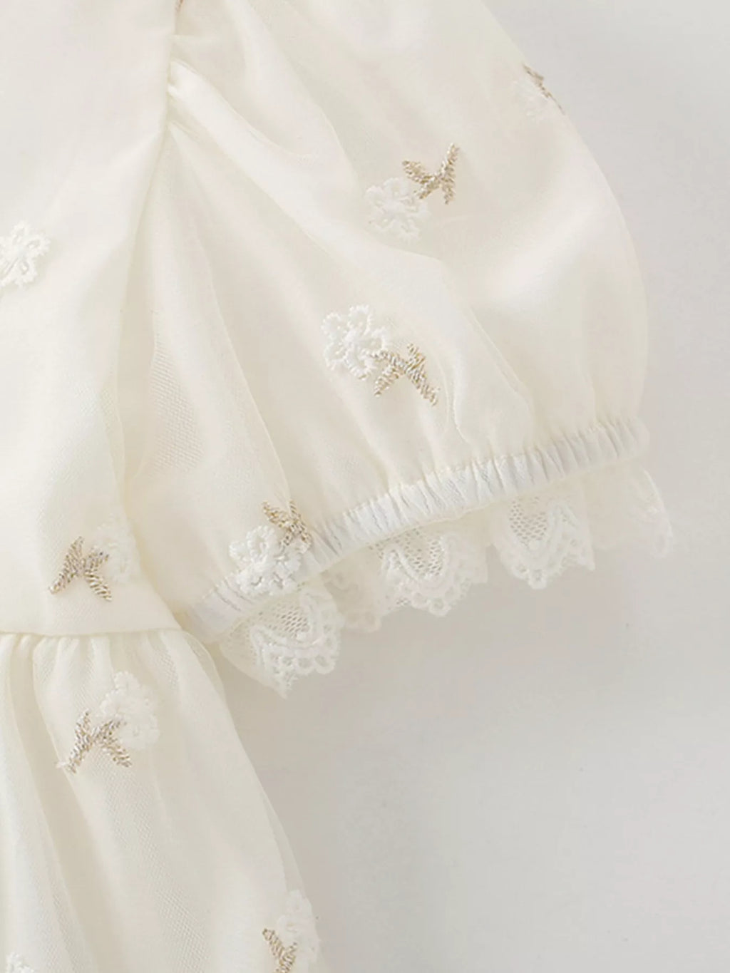 Children's Embroidered Floral Tulle Dress with Lace Detail