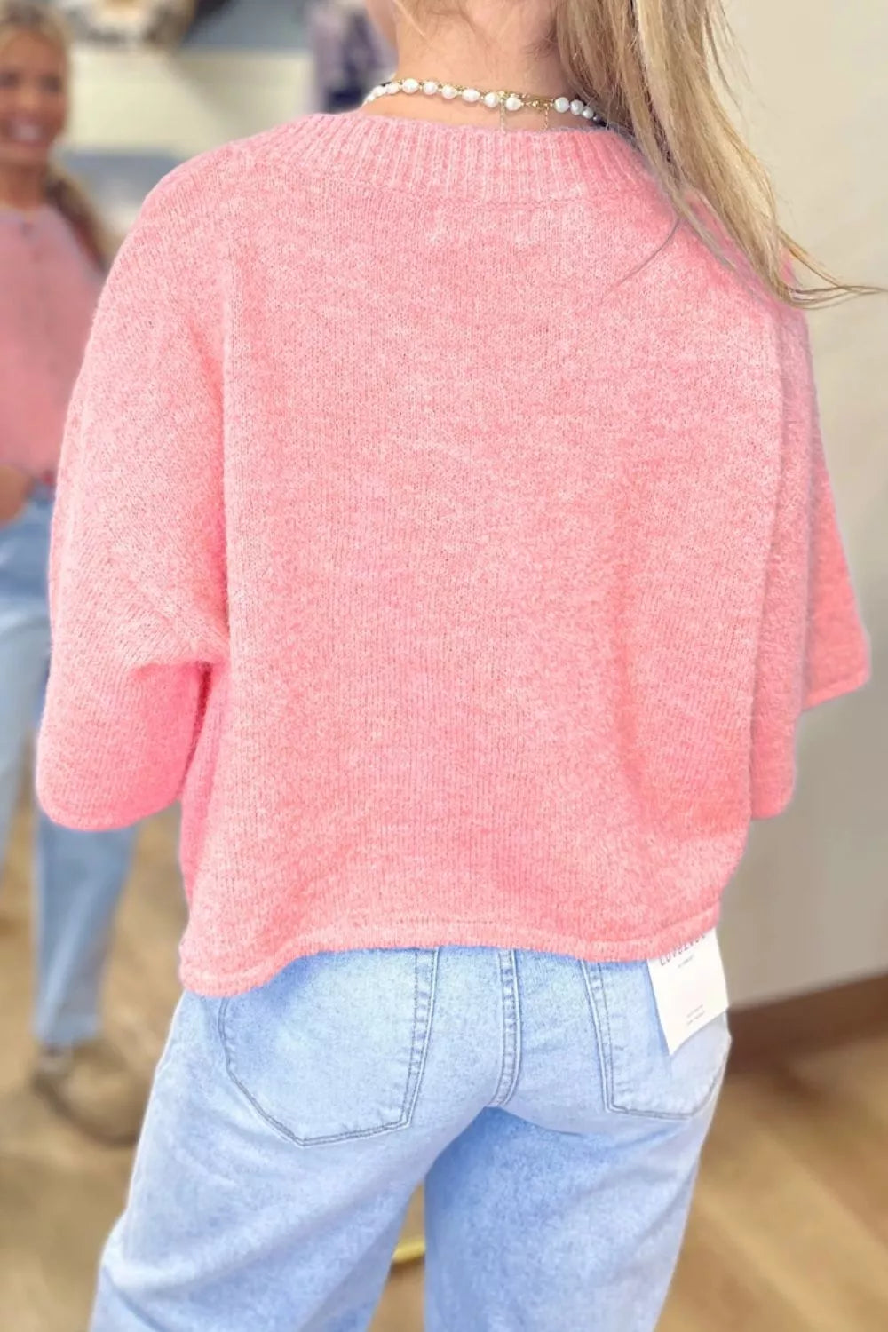 Blossom 3/4 Sleeve Boxy Knit Button Down Sweater Cardigan
