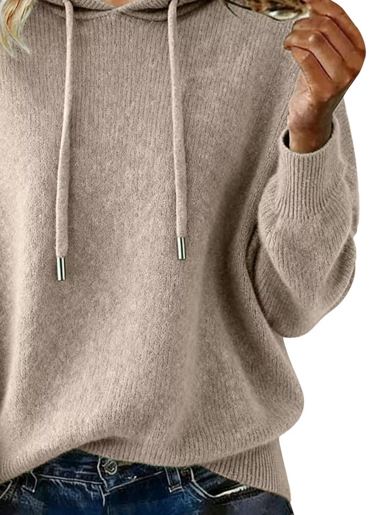 Drawstring Long Sleeve Hooded Sweater