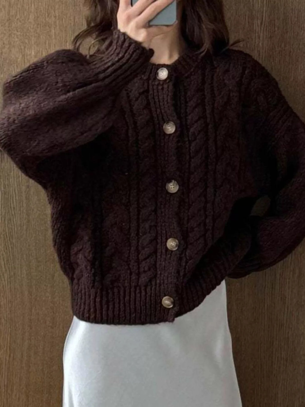 Cable Knit Button-Down Cardigan