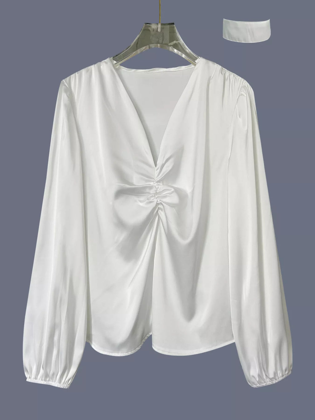 V-Neck Ruched Long Sleeve Blouse