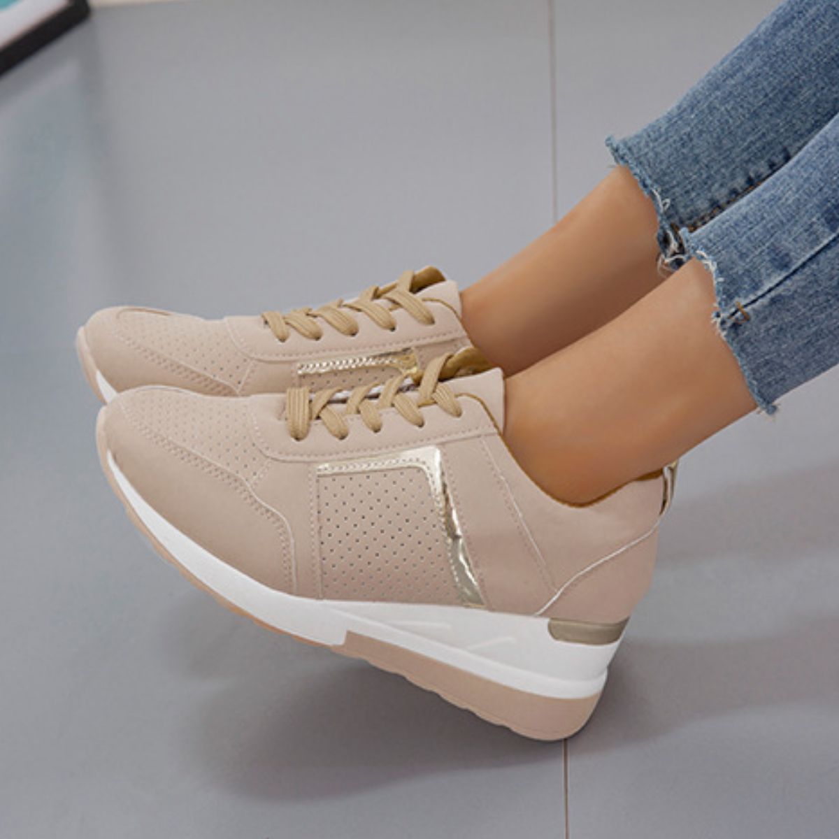 Lace Up Wedge Sneakers