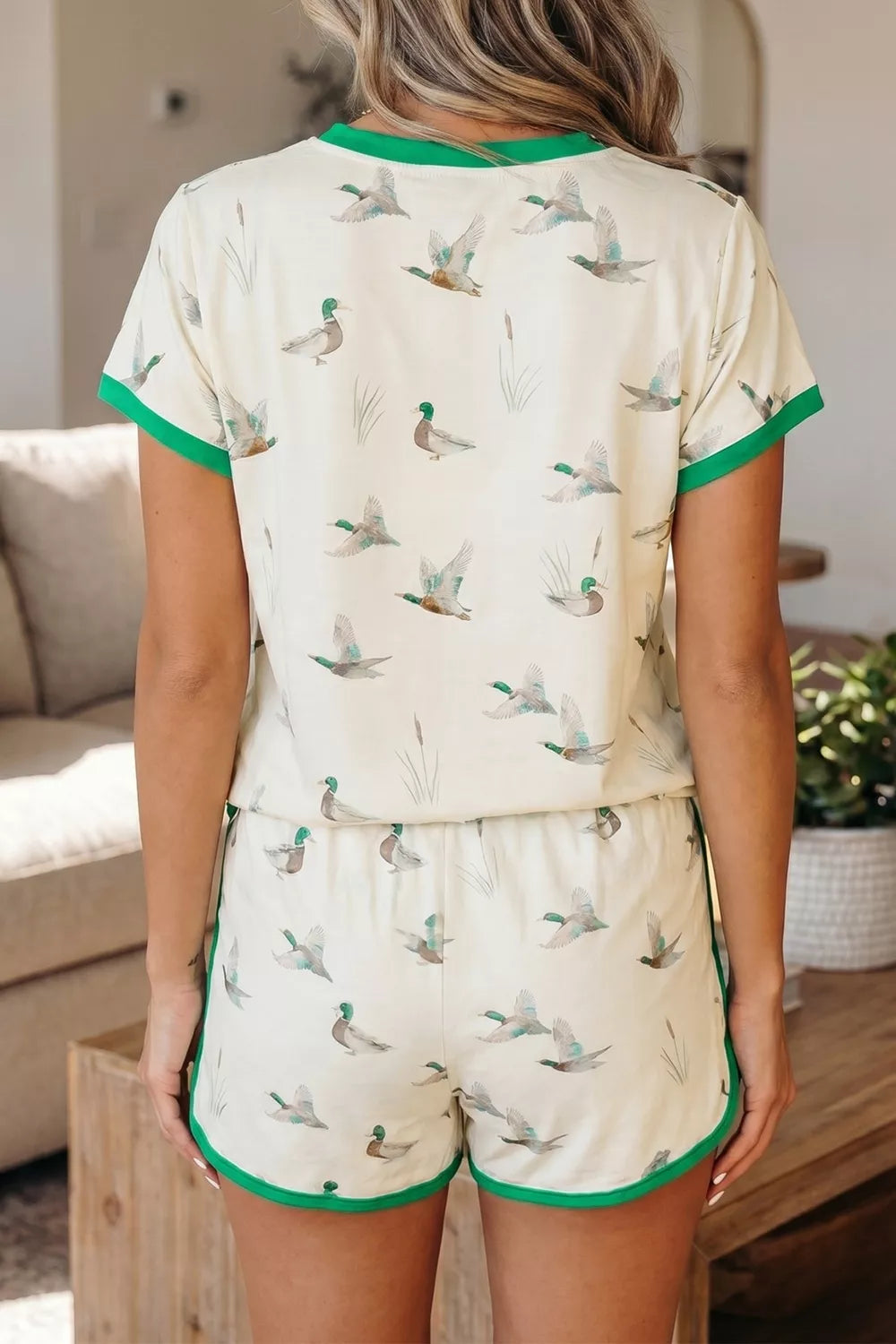 Mallard Printed Colorblock Trim Short Set