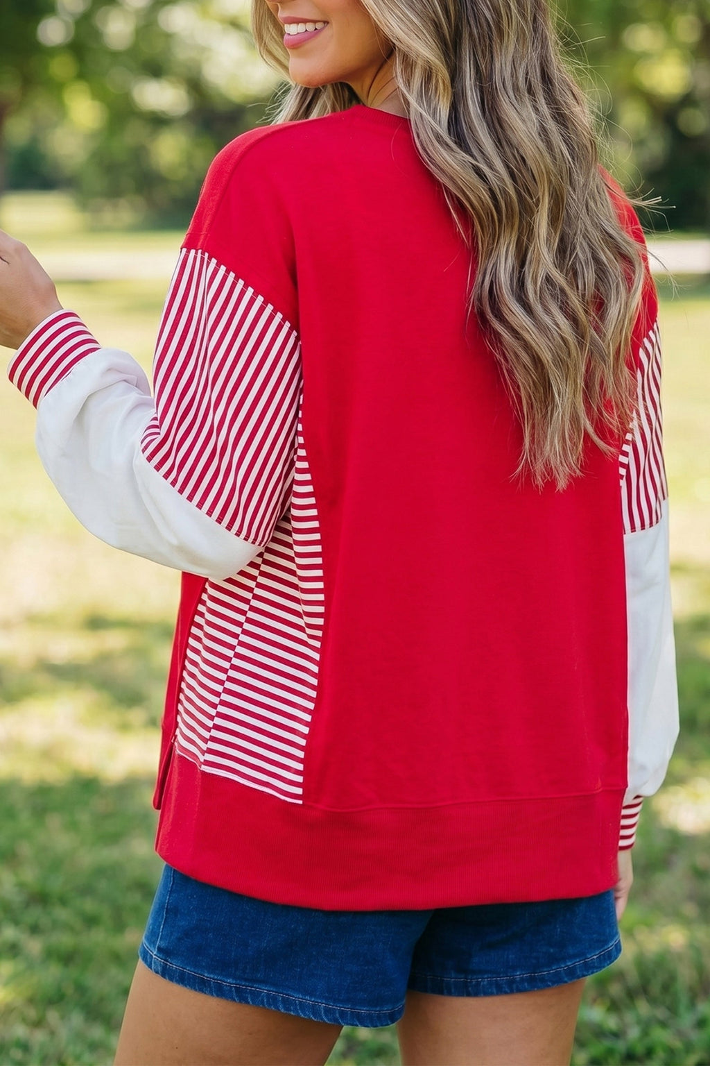 Stripe Leopard Patchwork Long Sleeve Sweatshirt