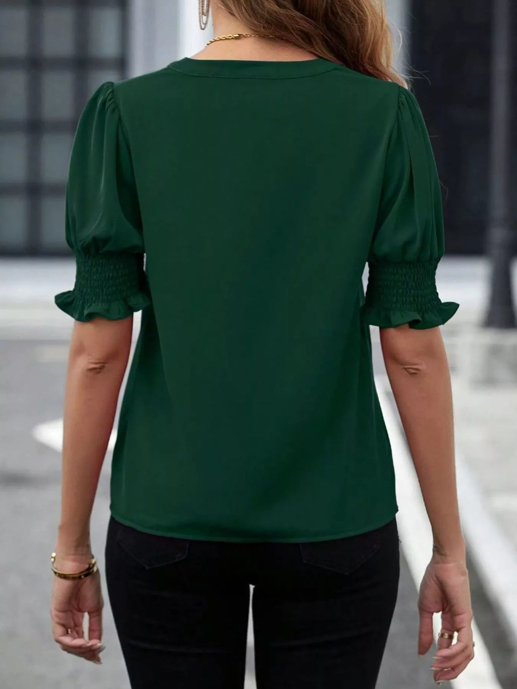 Notched Half Sleeve Blouse