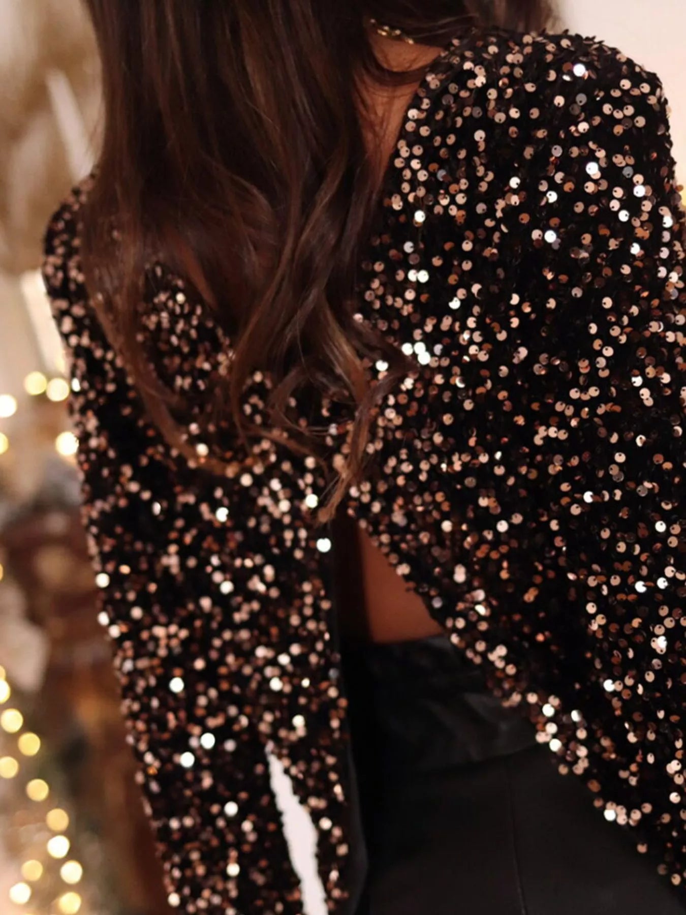 Sequin Long Sleeve Cutout Back Top