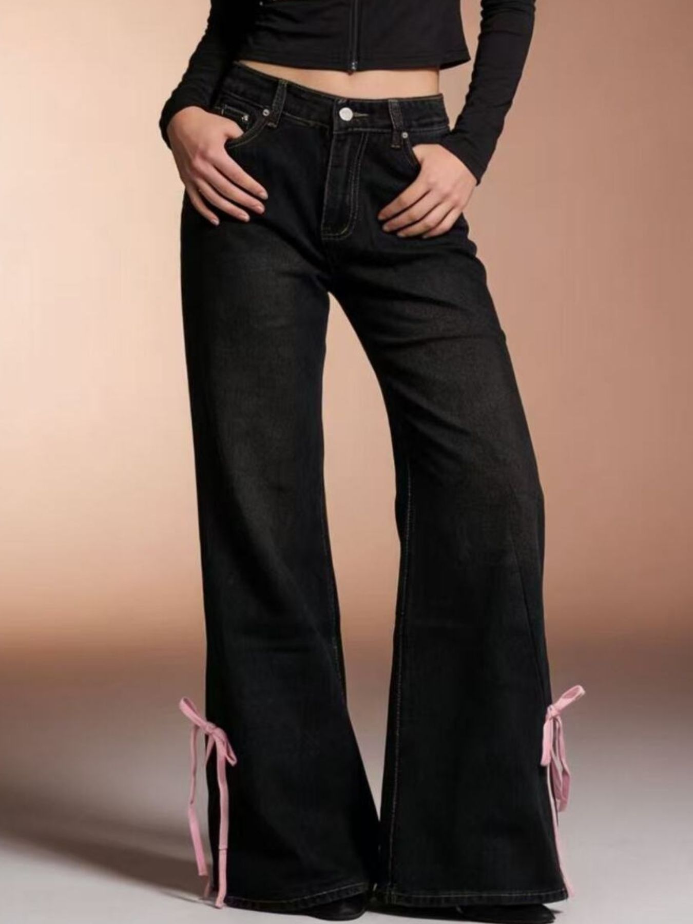 Ribbon Detail Flare Jeans
