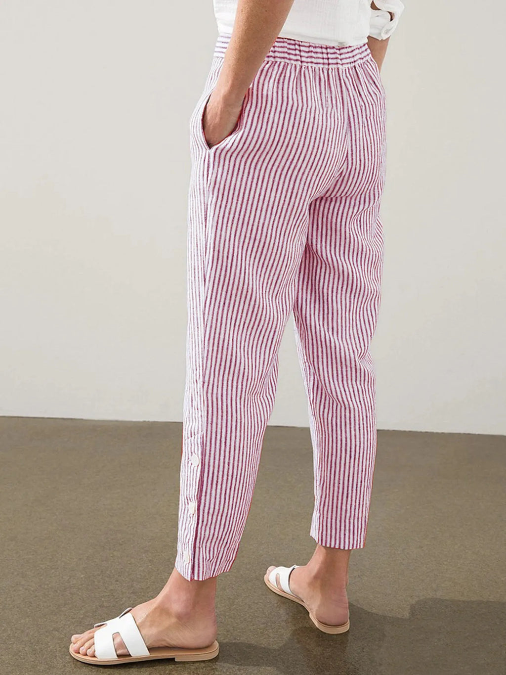Full Size Striped Side Button Detail Pants Plus Size
