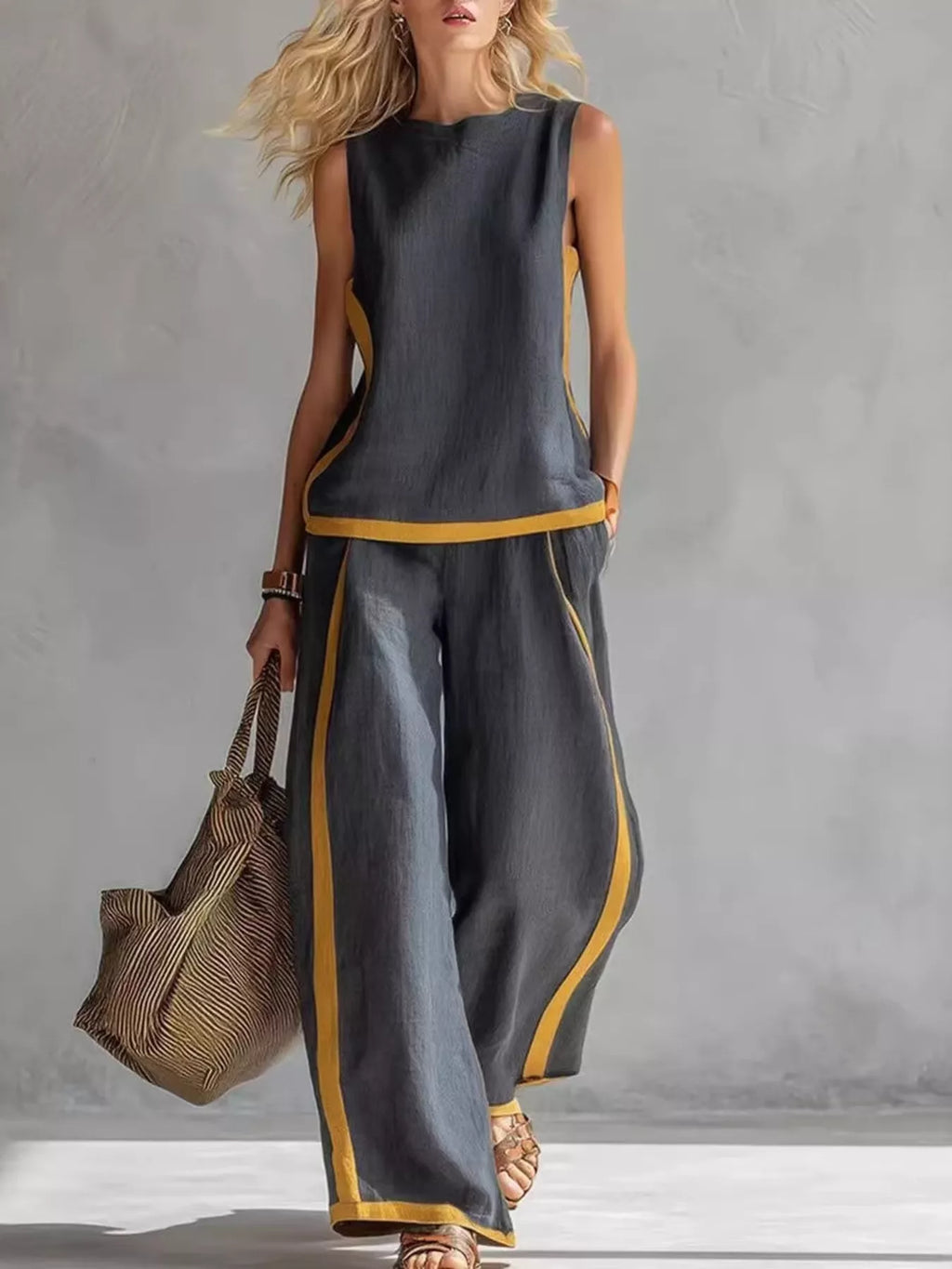 Sleeveless Tank Top and Wide-Leg Pants Set
