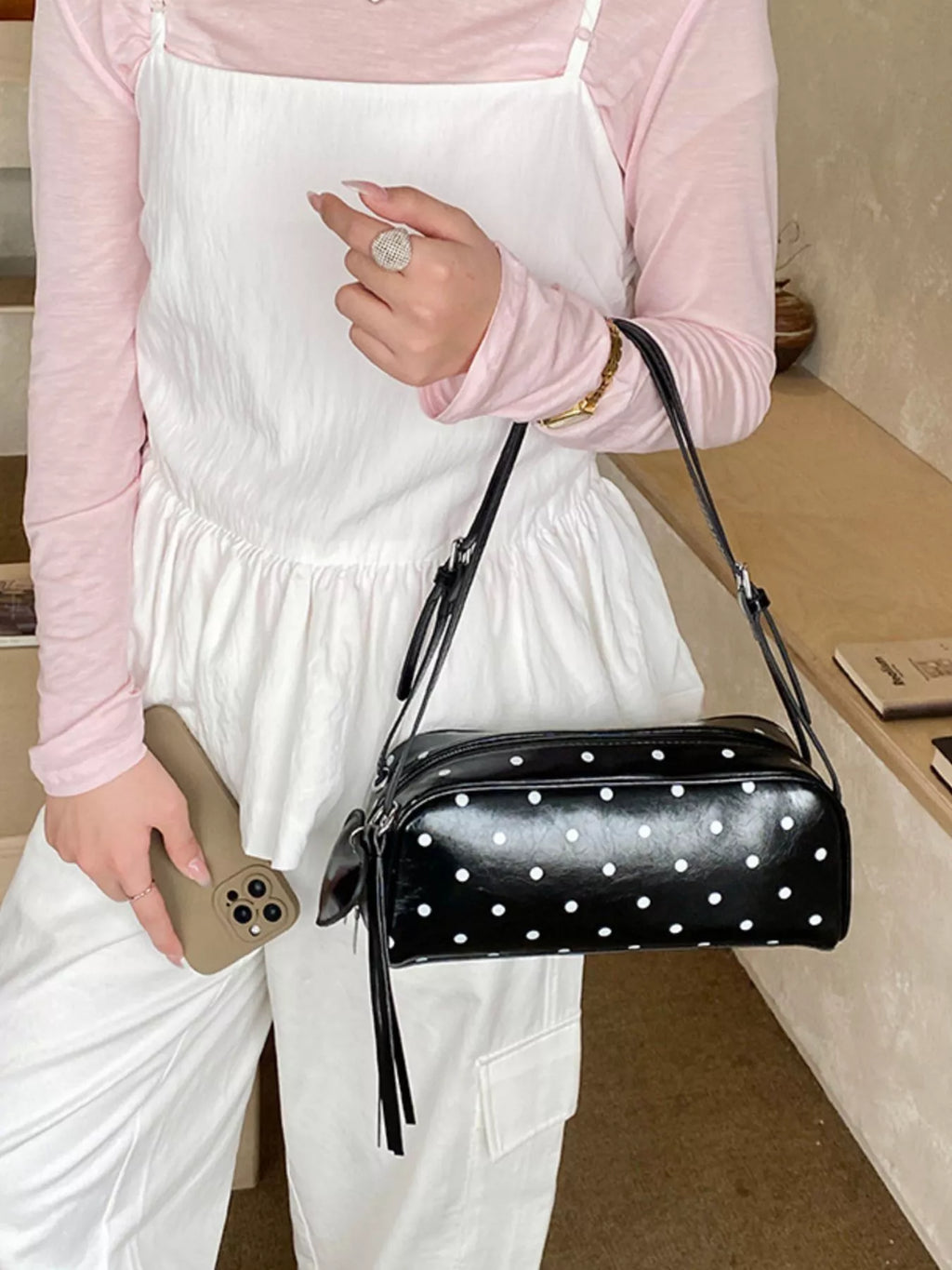 Polka Dot Leather Shoulder Bag