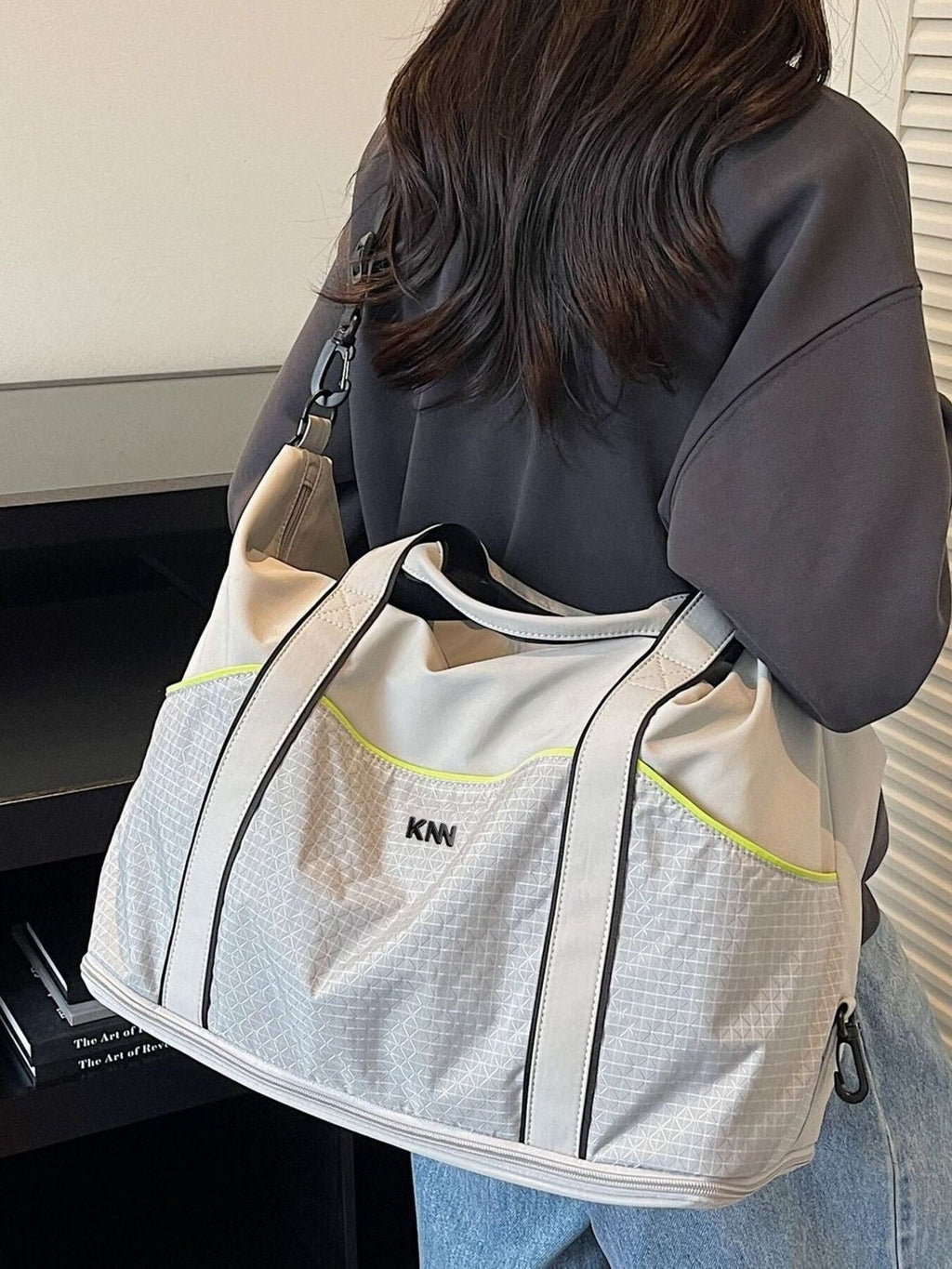 Grid Pattern Duffel Bag