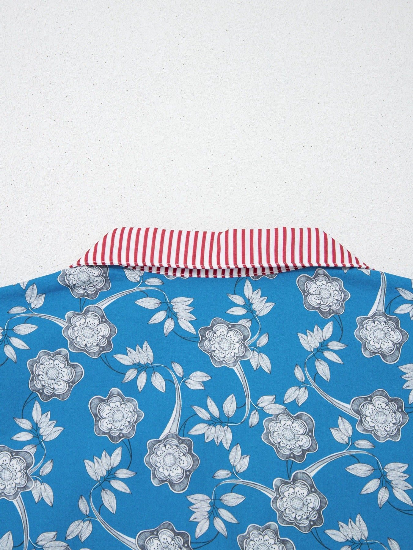 Floral Print Striped Trim Button Neck Short Sleeve Blouse