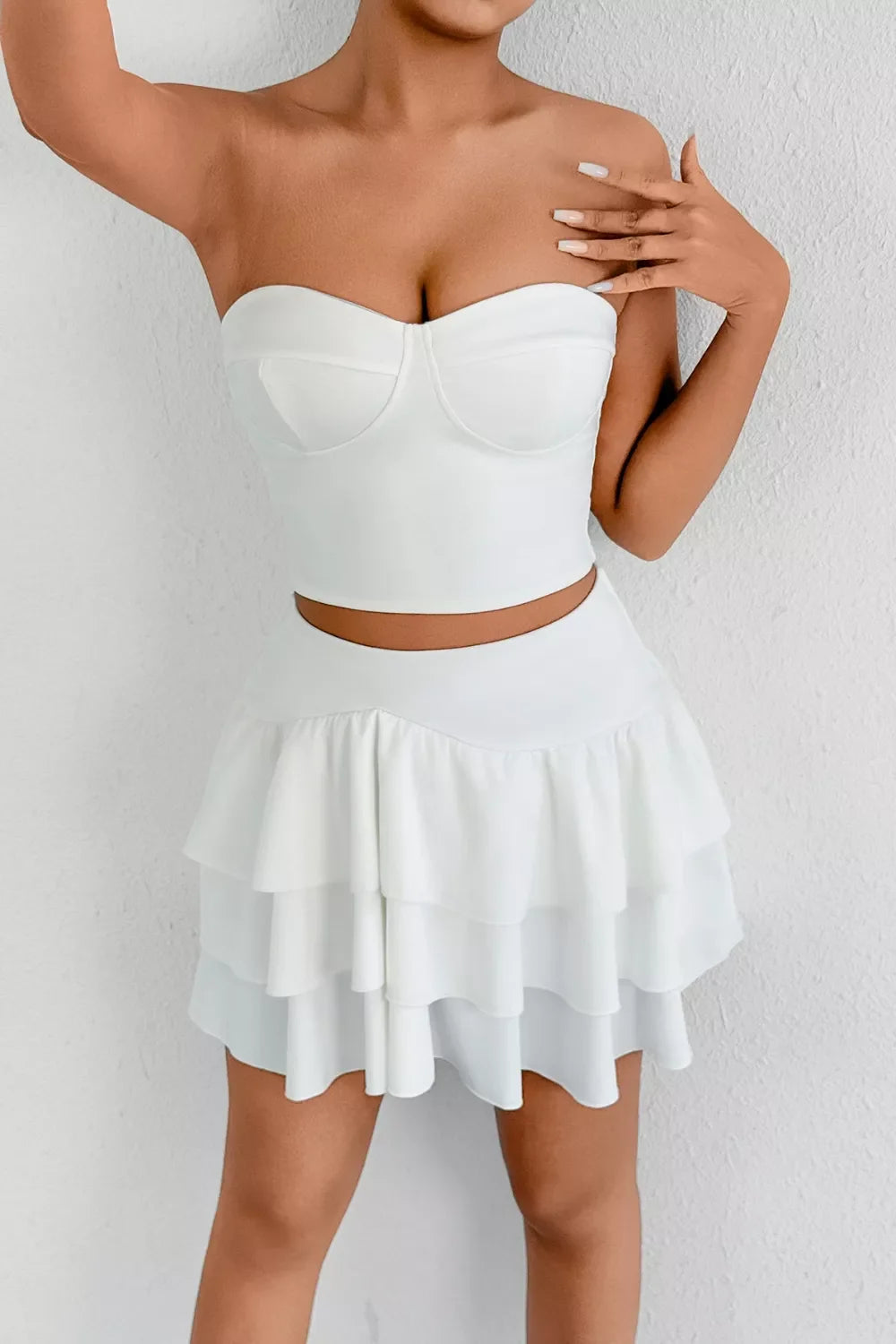 Tube Top and Ruffle Layered Skirt Set